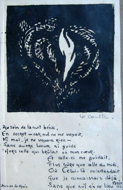 Flamme, avec la 3ème et 4ème strophe du premier poème de Jean de la Croix , 1952 *