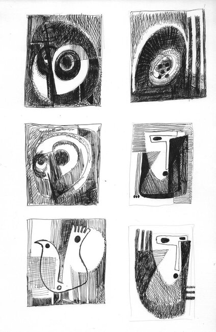 Études préparatoires pour Dona Sol, Oiseau et autres, 1975 env.