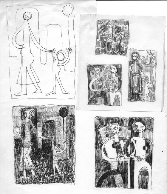 Enfant au ballon et Sans titre, 1971 environ, études